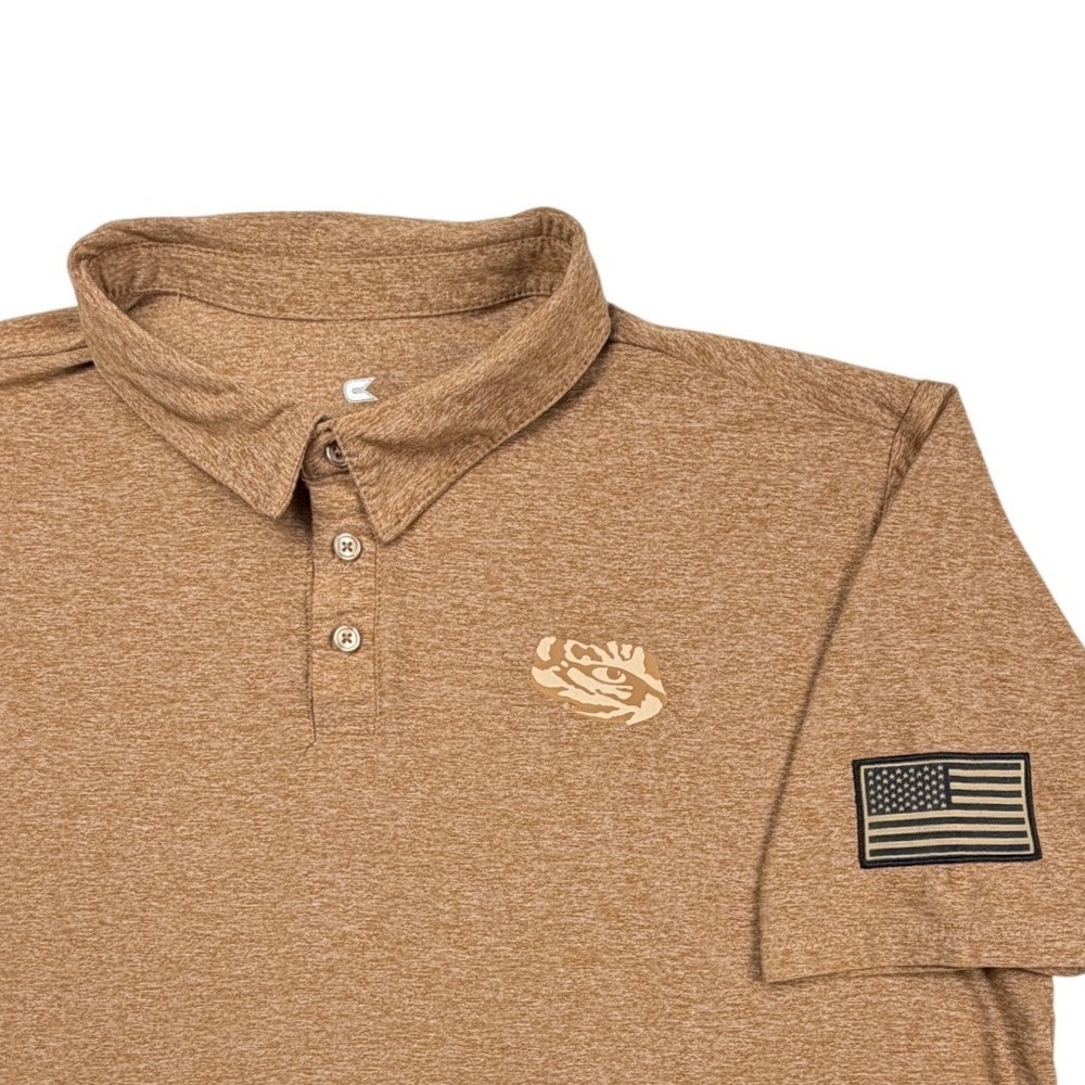 Colosseum LSU Tigers OHT Military Appreciation Polo Shirt Mens XL Brown Heather